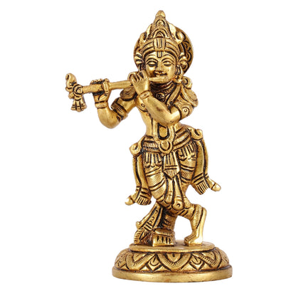 Superfine Brass Lord Krishna Idol - 6"