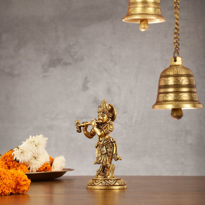 Superfine Brass Lord Krishna Idol - 6"