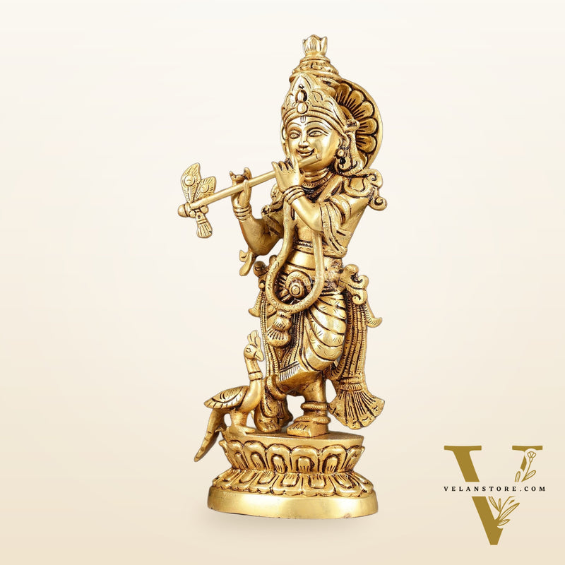 Superfine Brass Lord Krishna Idol | Height 12.5 inch