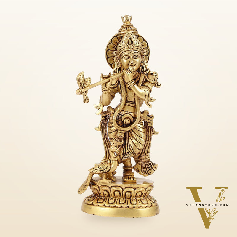 Superfine Brass Lord Krishna Idol | Height 12.5 inch