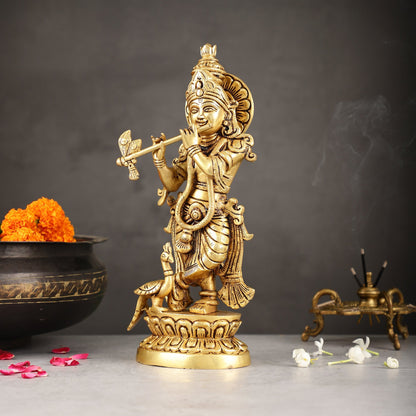 Superfine Brass Lord Krishna Idol | Height 12.5 inch