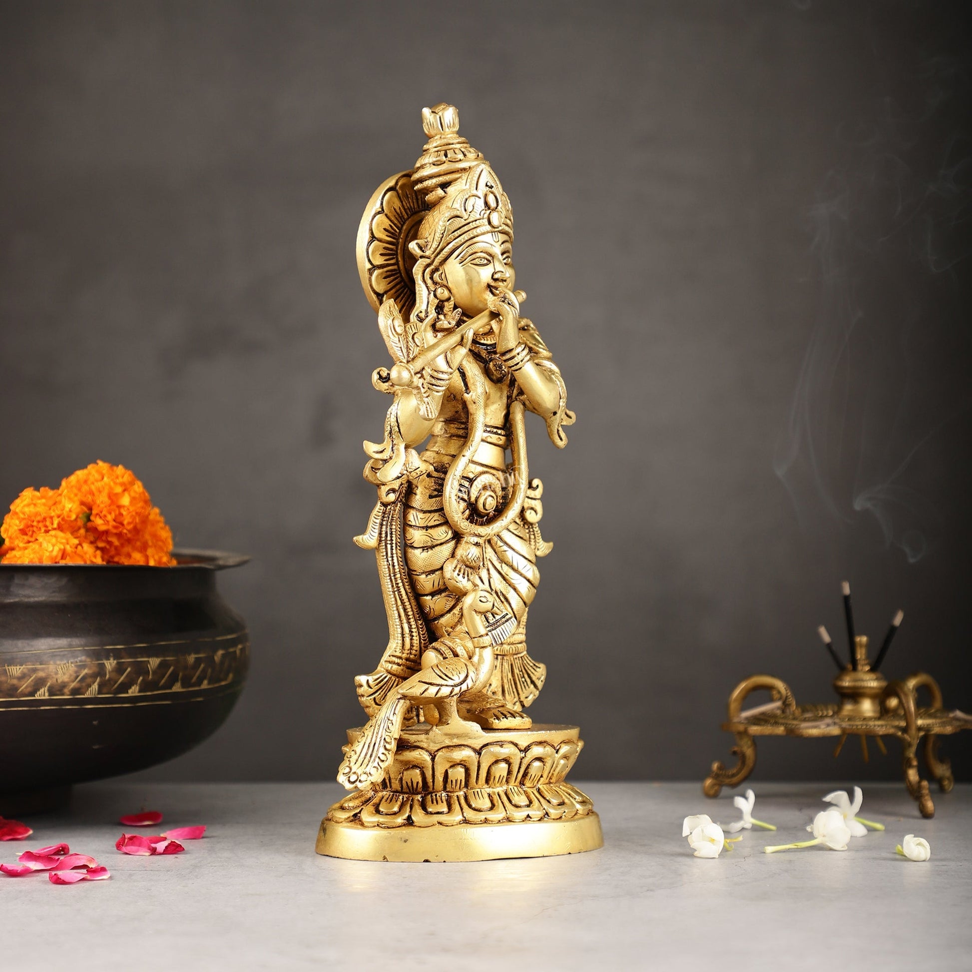 Superfine Brass Lord Krishna Idol | Height 12.5 inch