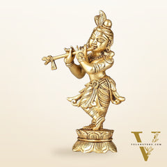 Superfine Brass Lord Krishna Idol Standing on Lotus Base - 7 inch