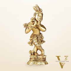 Superfine Brass Lord Krishna Idol Standing on Lotus Base - 7 inch