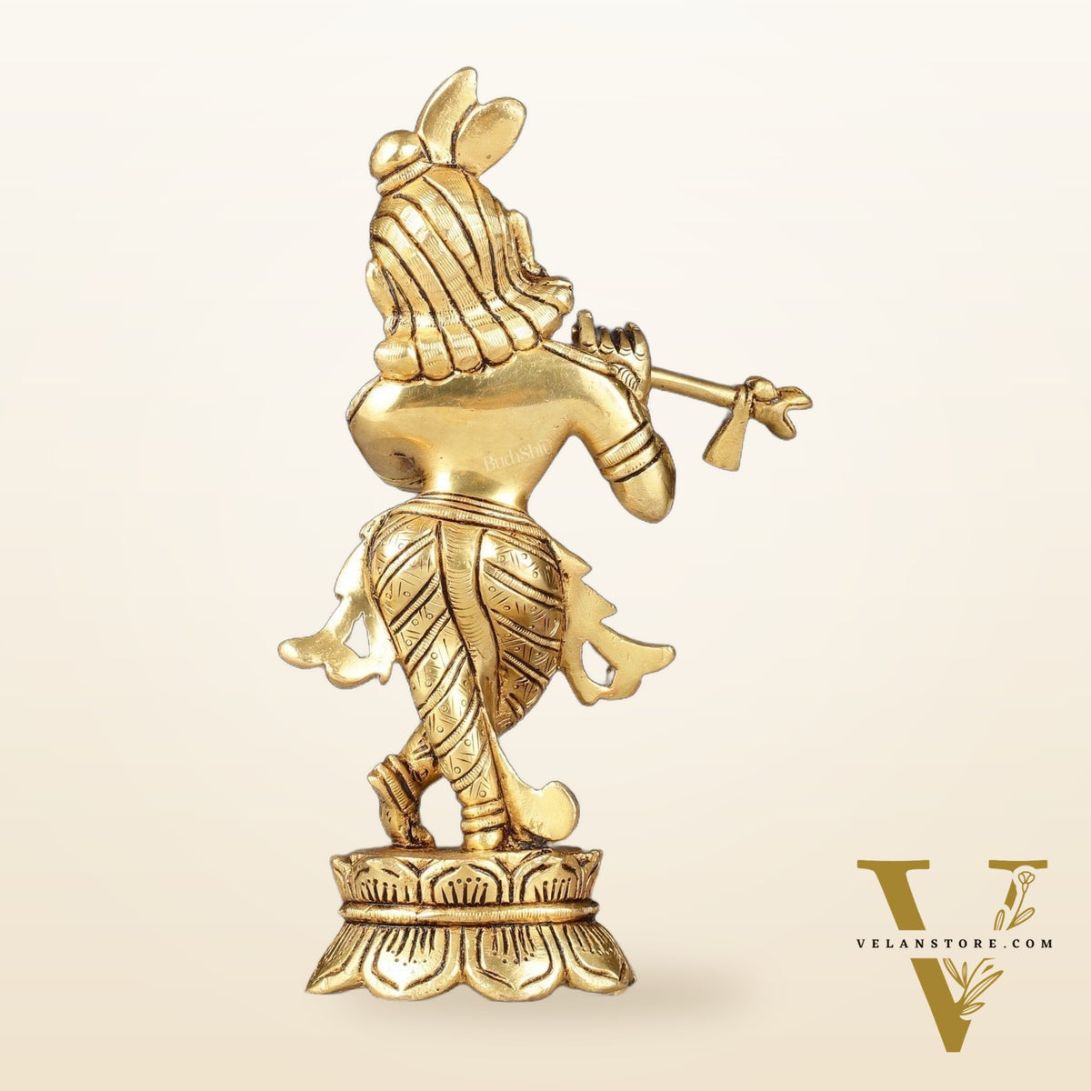 Superfine Brass Lord Krishna Idol Standing on Lotus Base - 7 inch