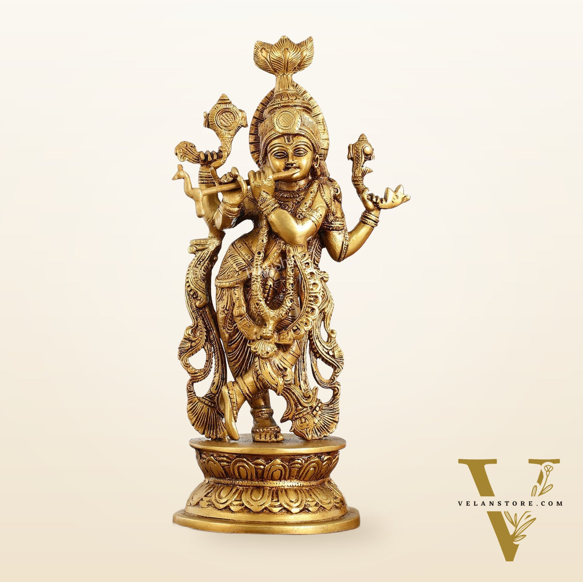 Superfine Brass Lord Krishna Idol with 4 Arms - 11.5 Inch