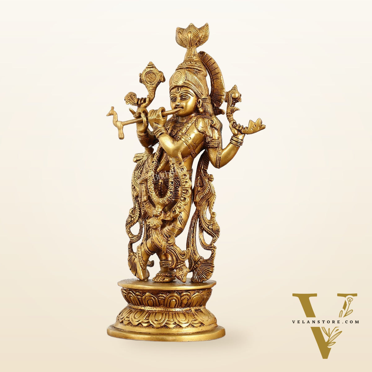 Superfine Brass Lord Krishna Idol with 4 Arms - 11.5 Inch