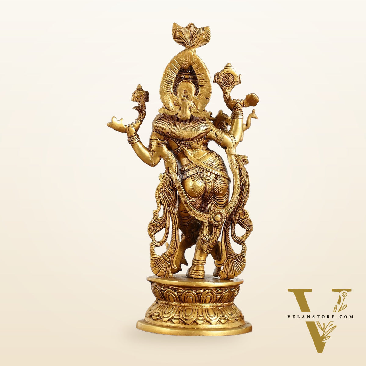 Superfine Brass Lord Krishna Idol with 4 Arms - 11.5 Inch