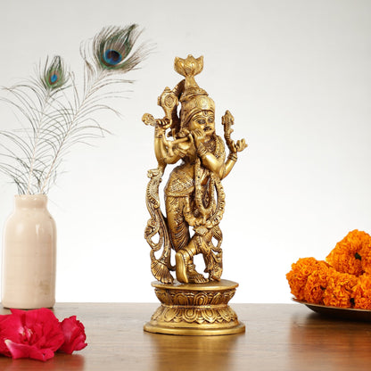 Superfine Brass Lord Krishna Idol with 4 Arms - 11.5 Inch