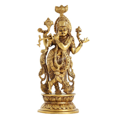 Superfine Brass Lord Krishna Idol with 4 Arms - 11.5 Inch