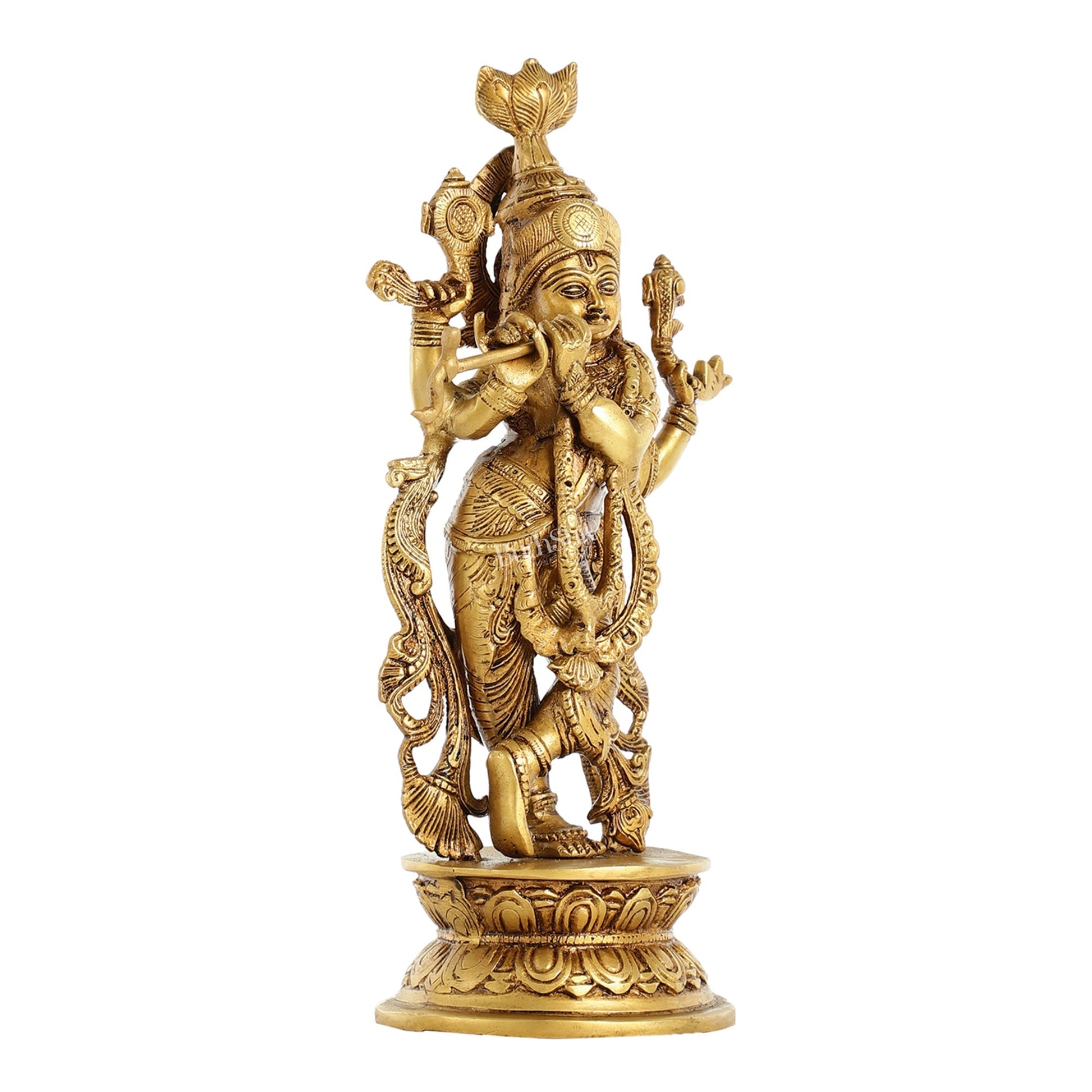 Superfine Brass Lord Krishna Idol with 4 Arms - 11.5 Inch