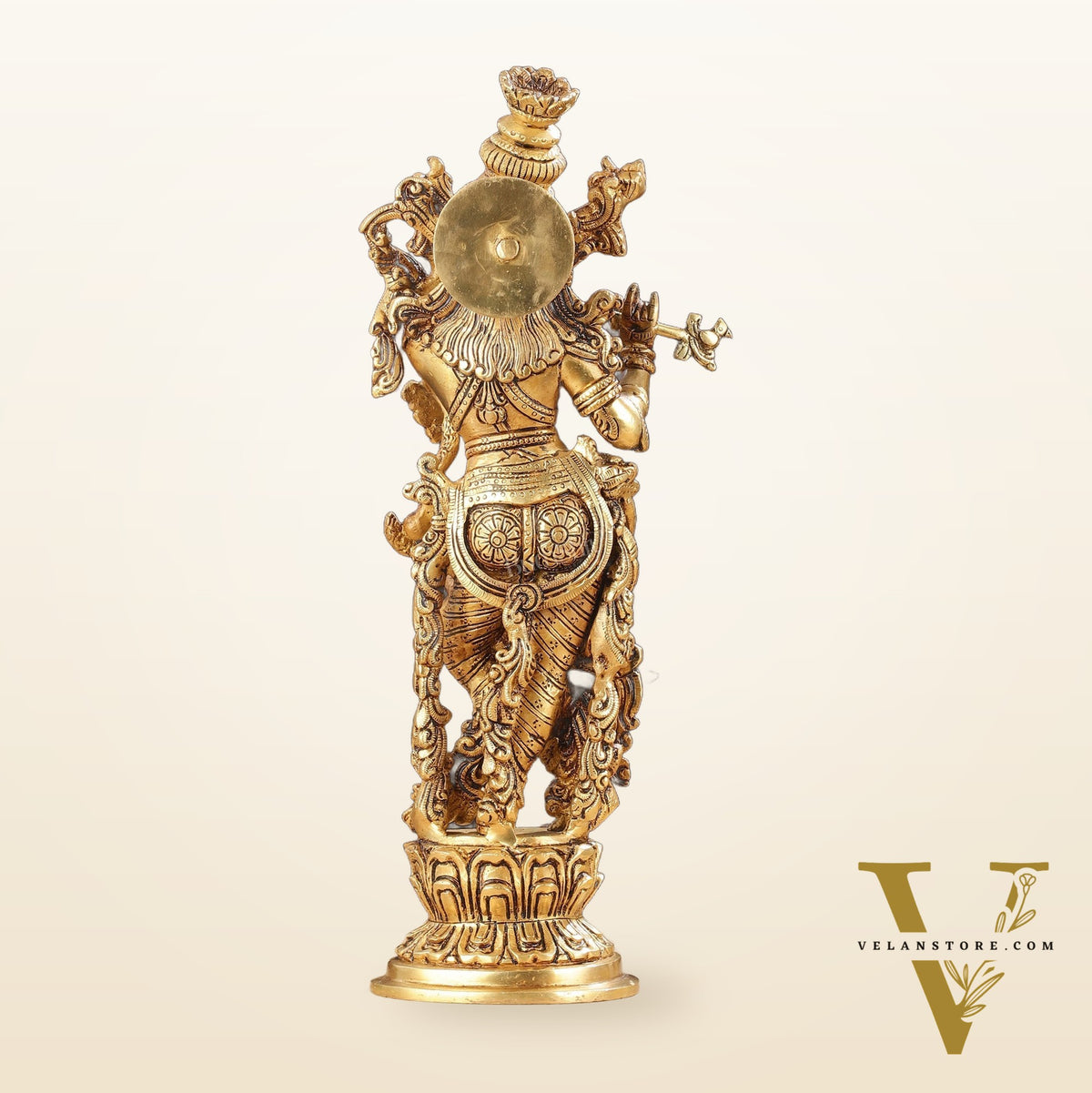 Superfine Brass Lord Krishna Idol with Enhanced Carvings - 14 inch