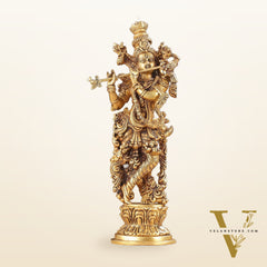 Superfine Brass Lord Krishna Idol with Enhanced Carvings - 14 inch