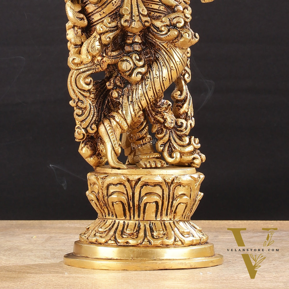 Superfine Brass Lord Krishna Idol with Enhanced Carvings - 14 inch
