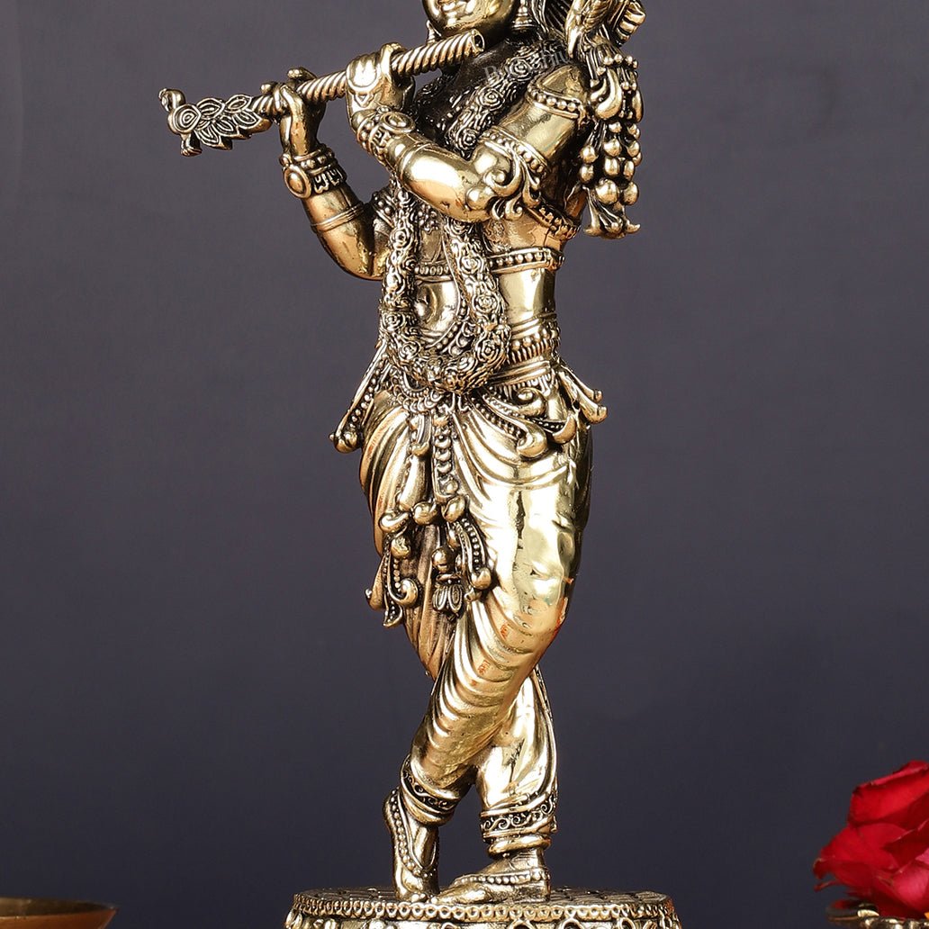 Brass handcrafted Lord Krishna Intricate Idol 10 inch