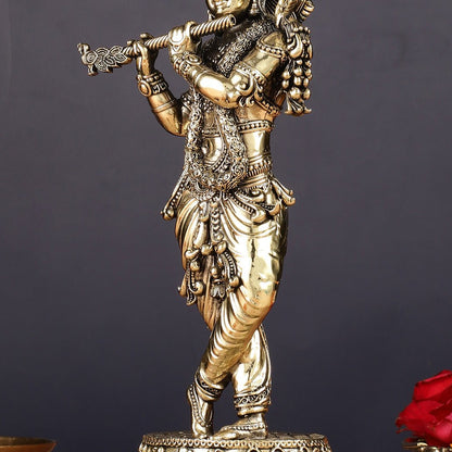Brass handcrafted Lord Krishna Intricate Idol 10 inch