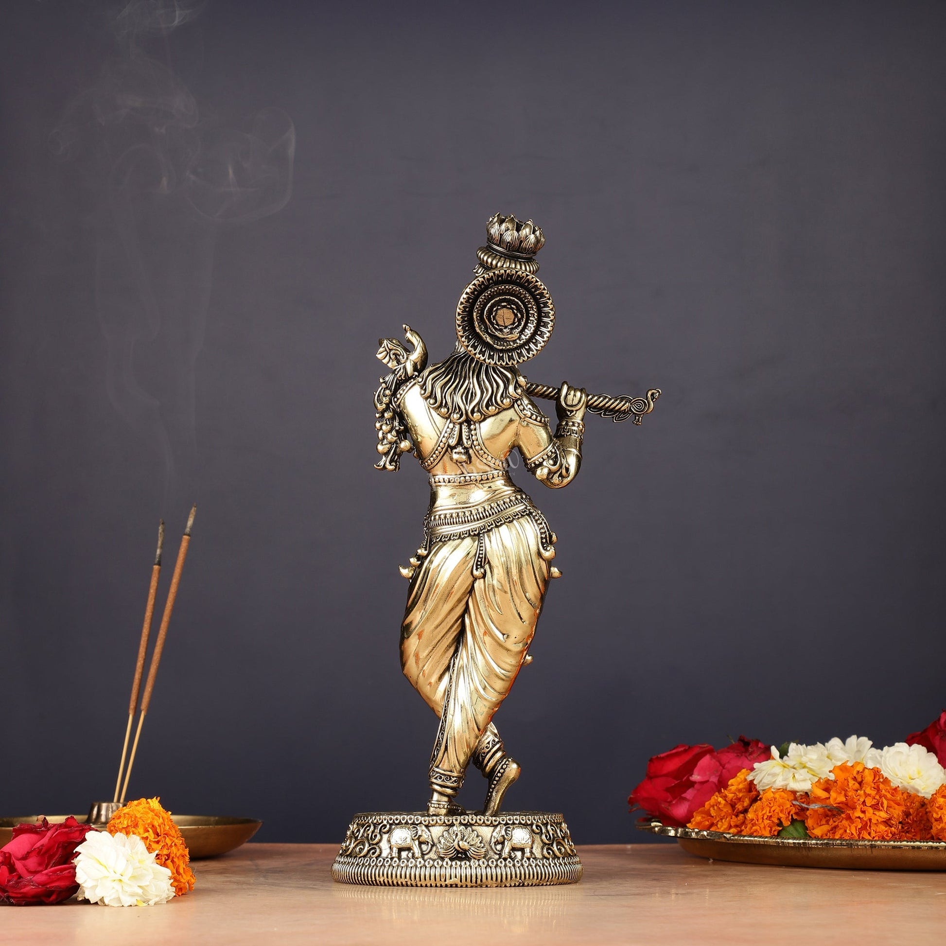 Brass handcrafted Lord Krishna Intricate Idol 10 inch