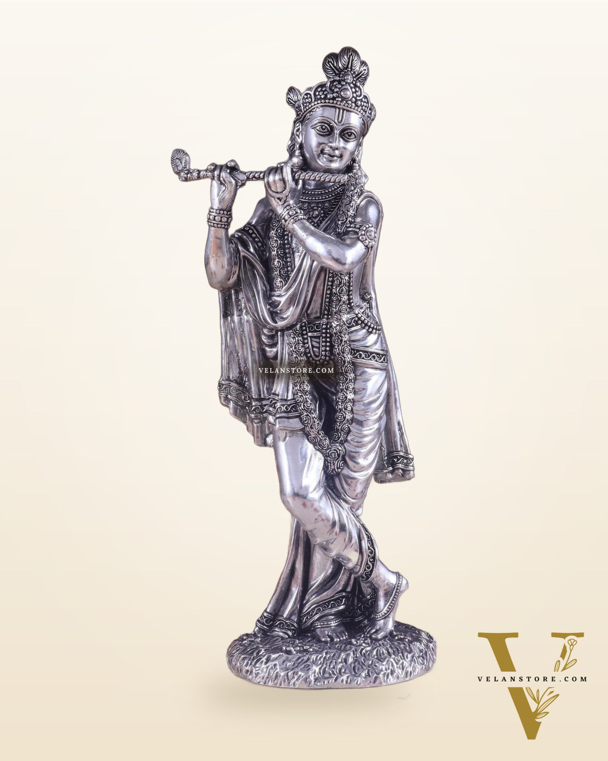 Superfine Brass Lord Krishna Intricate Idol 10" silver plated