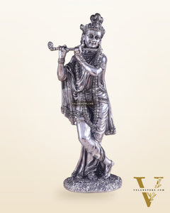 Superfine Brass Lord Krishna Intricate Idol 10" silver plated