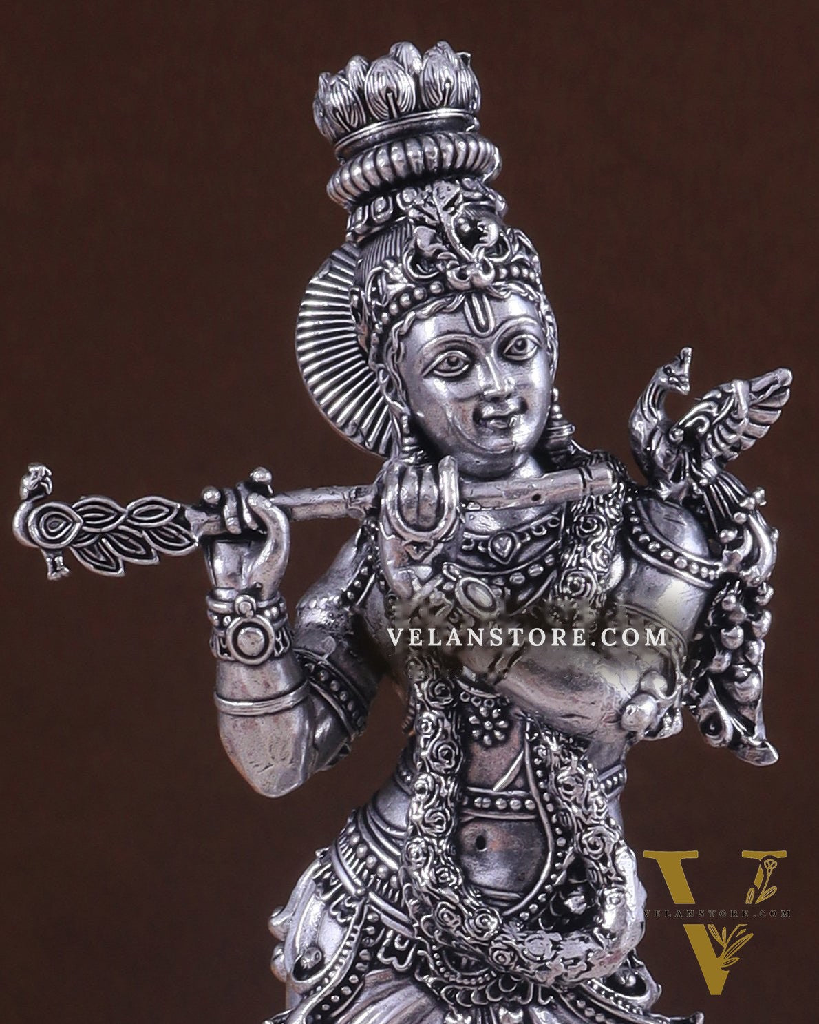 Superfine Brass Lord Krishna Intricate Idol 10" silver plated