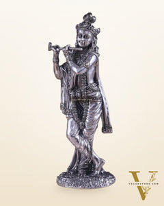 Superfine Brass Lord Krishna Intricate Idol 10" silver plated