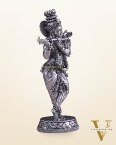 Superfine Brass Lord Krishna Intricate Idol 10" silver plated
