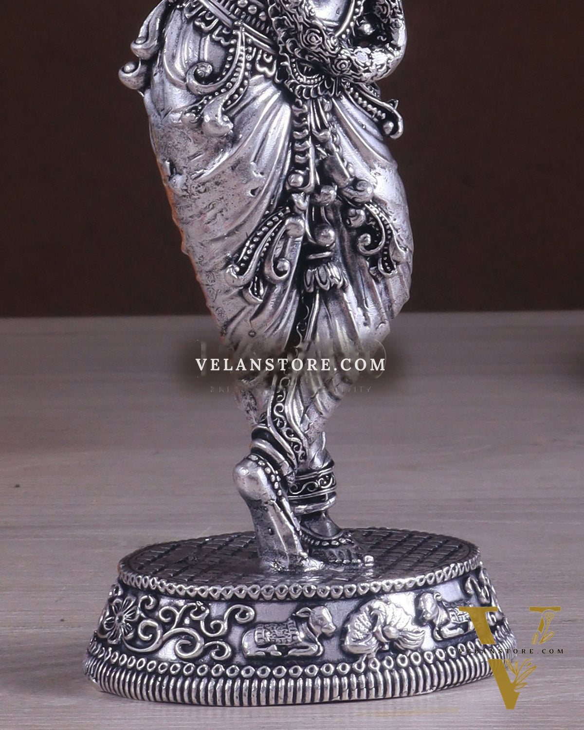 Superfine Brass Lord Krishna Intricate Idol 10" silver plated