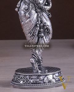 Superfine Brass Lord Krishna Intricate Idol 10" silver plated