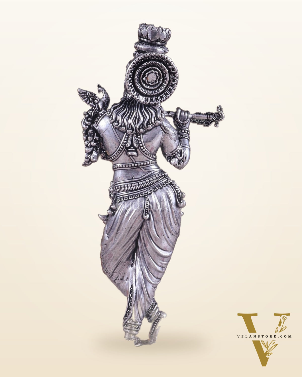 Superfine Brass Lord Krishna Intricate Idol 10" silver plated