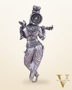 Superfine Brass Lord Krishna Intricate Idol 10" silver plated