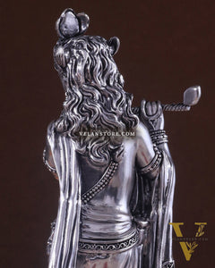 Superfine Brass Lord Krishna Intricate Idol 10" silver plated