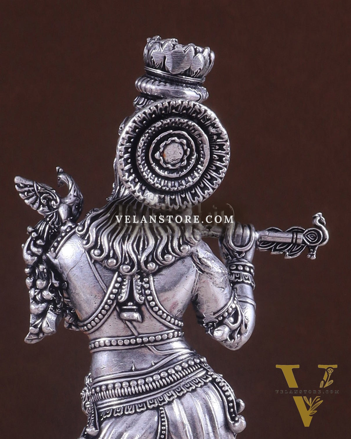 Superfine Brass Lord Krishna Intricate Idol 10" silver plated