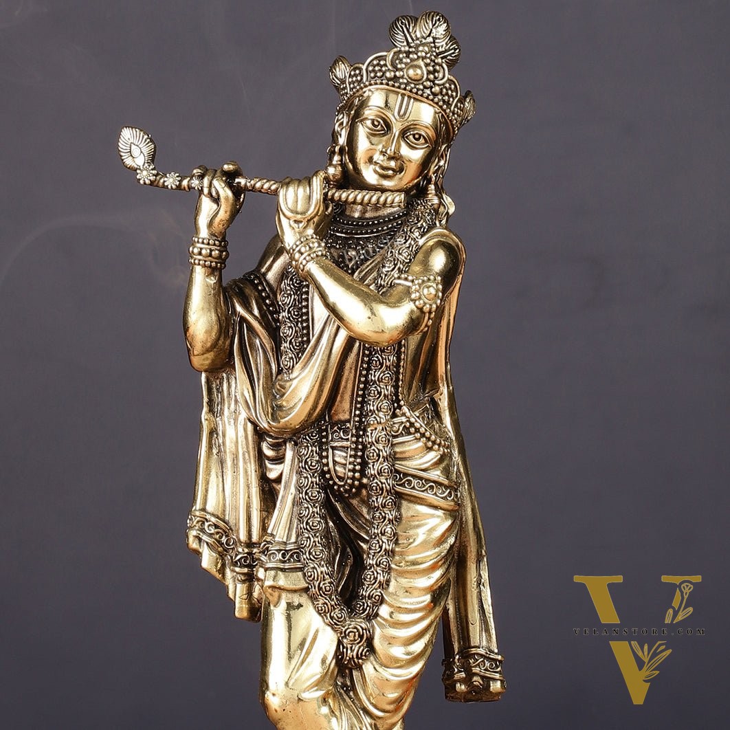 Superfine Brass Lord Krishna Intricate Idol 10"