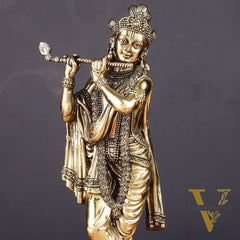 Superfine Brass Lord Krishna Intricate Idol 10"
