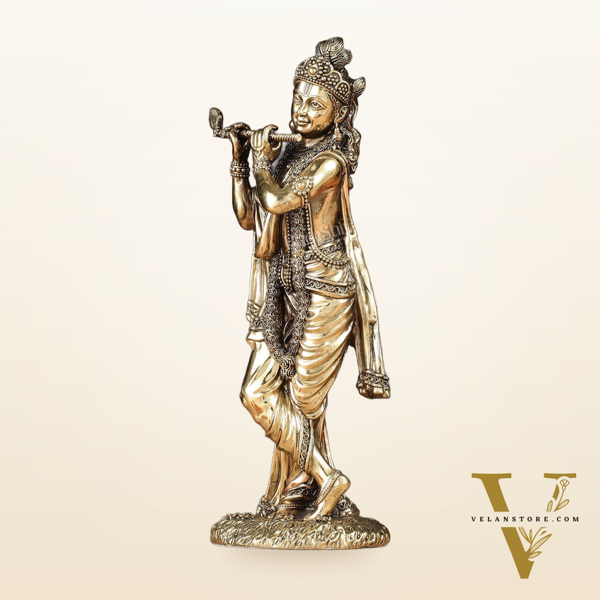 Superfine Brass Lord Krishna Intricate Idol 10"