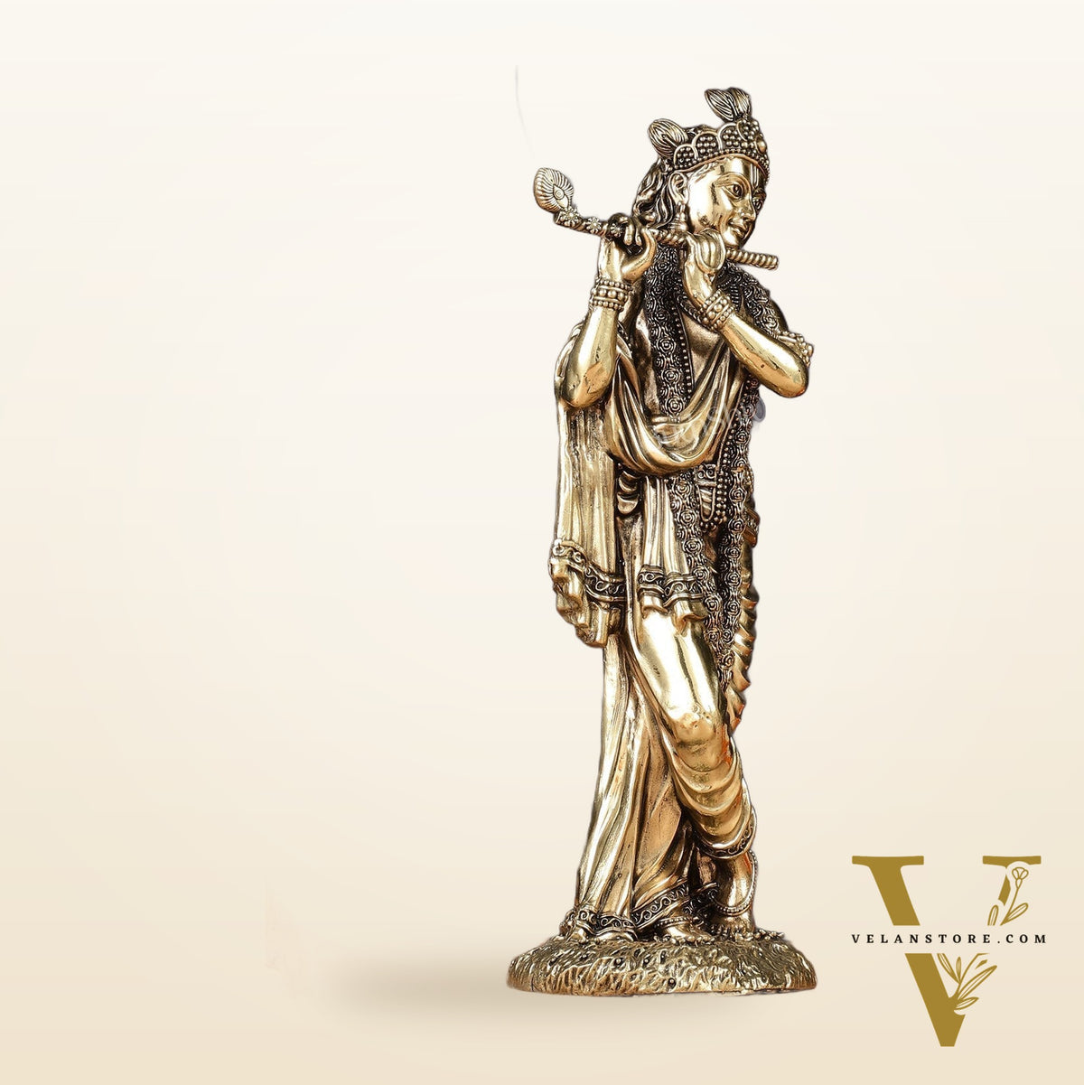 Superfine Brass Lord Krishna Intricate Idol 10"