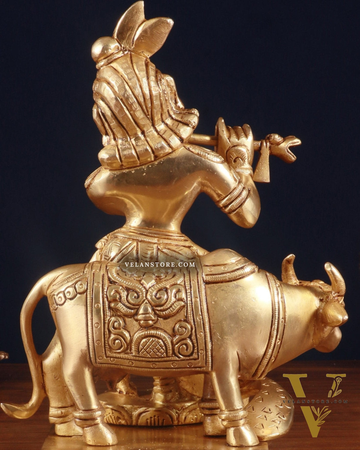 Superfine Brass Lord Krishna with Cow Statue – 8.5 Inch