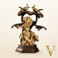 Superfine Brass Lord Krishna with Cow Under Kalpavriksha Tree Idol | Height 11 inch