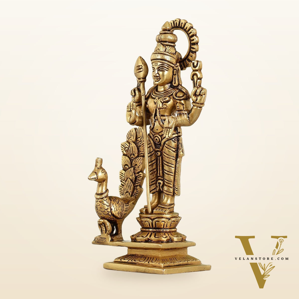 Superfine Brass Lord Murugan Kartikeya Idol - 8 Inch