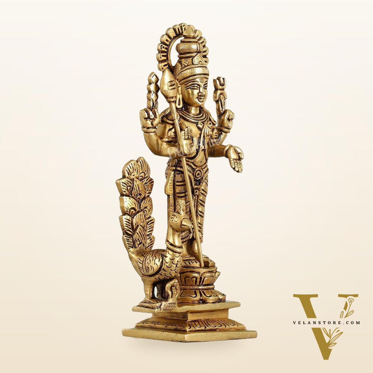 Superfine Brass Lord Murugan Kartikeya Idol - 8 Inch