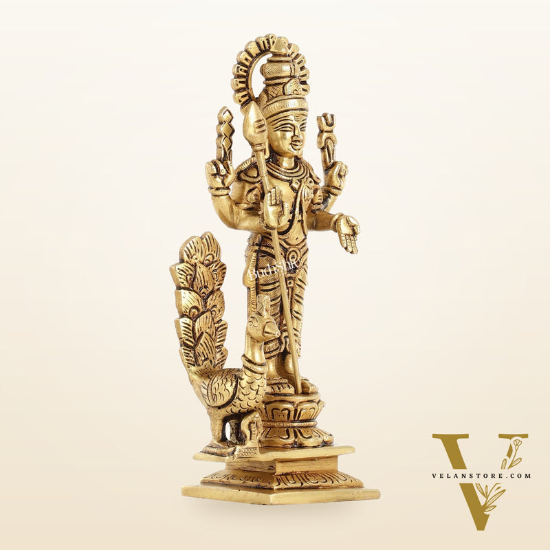 Superfine Brass Lord Murugan Kartikeya Idol - 8 Inch