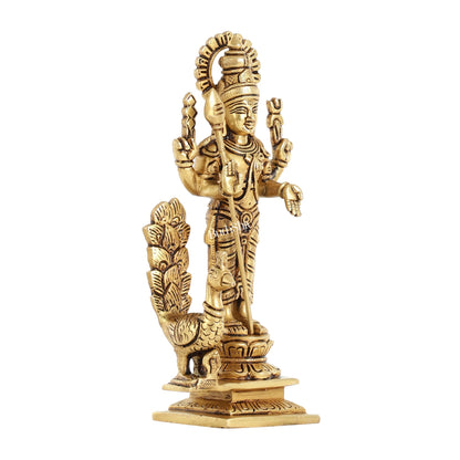 Superfine Brass Lord Murugan Kartikeya Idol - 8 Inch