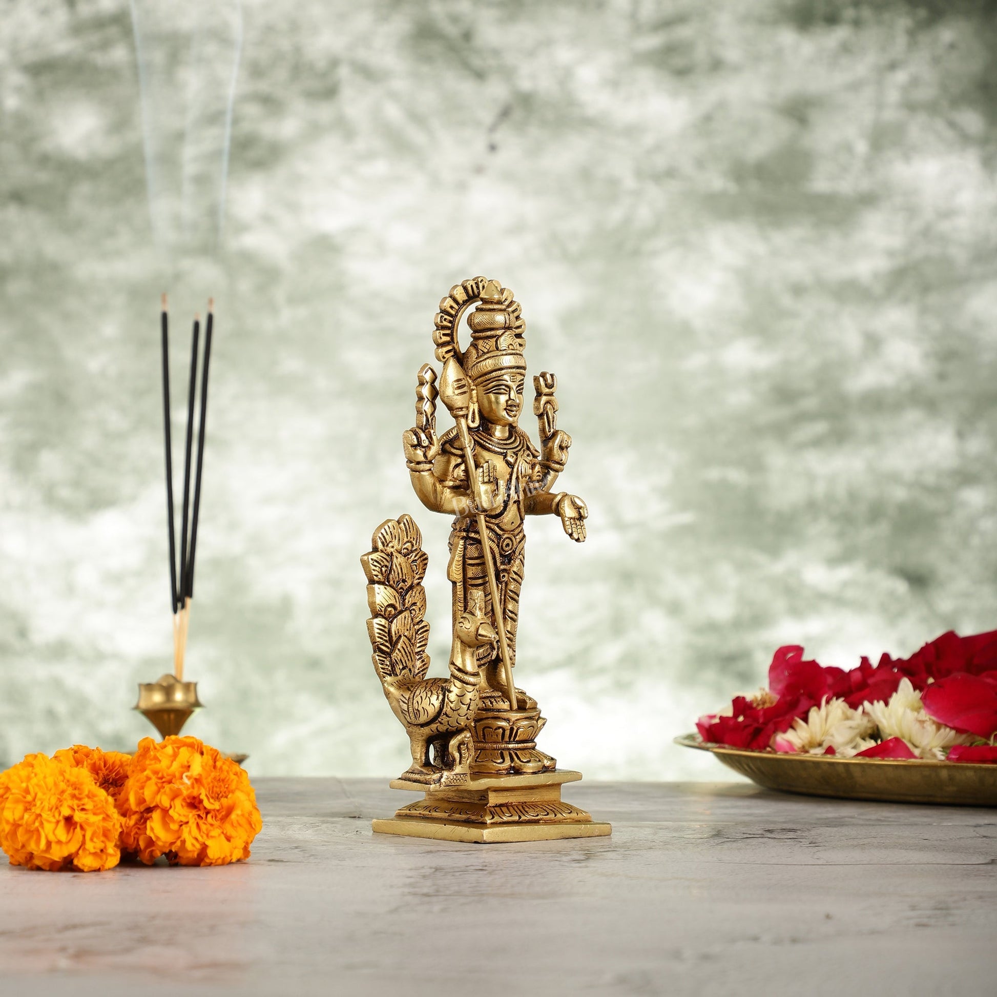 Superfine Brass Lord Murugan Kartikeya Idol - 8 Inch
