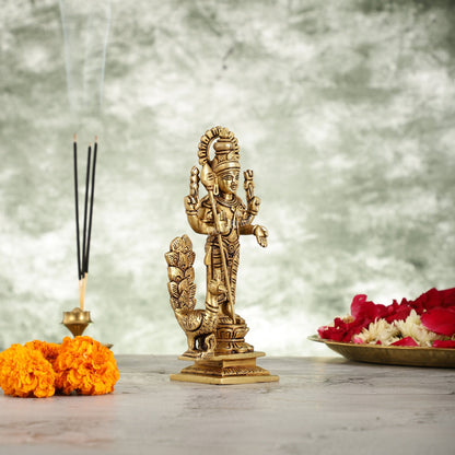 Superfine Brass Lord Murugan Kartikeya Idol - 8 Inch