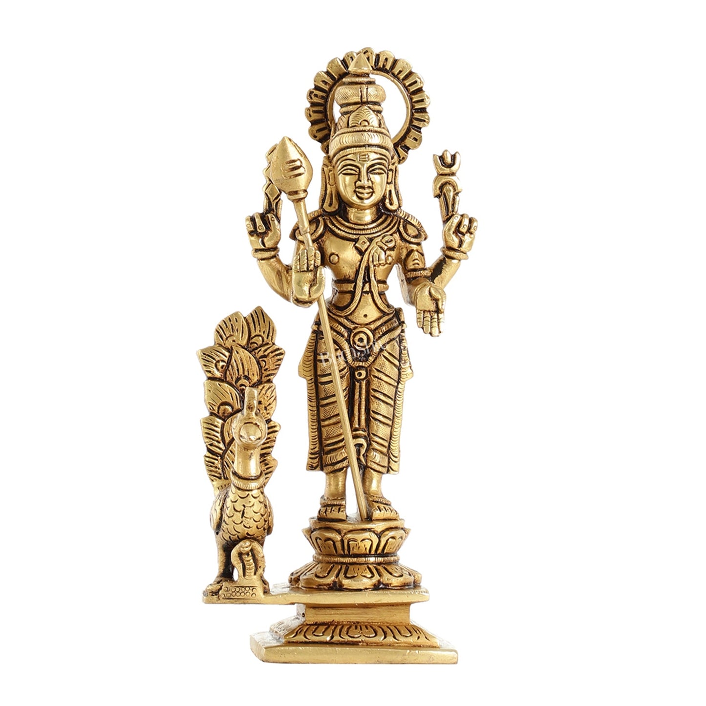 Superfine Brass Lord Murugan Kartikeya Idol - 8 Inch