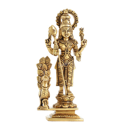 Superfine Brass Lord Murugan Kartikeya Idol - 8 Inch