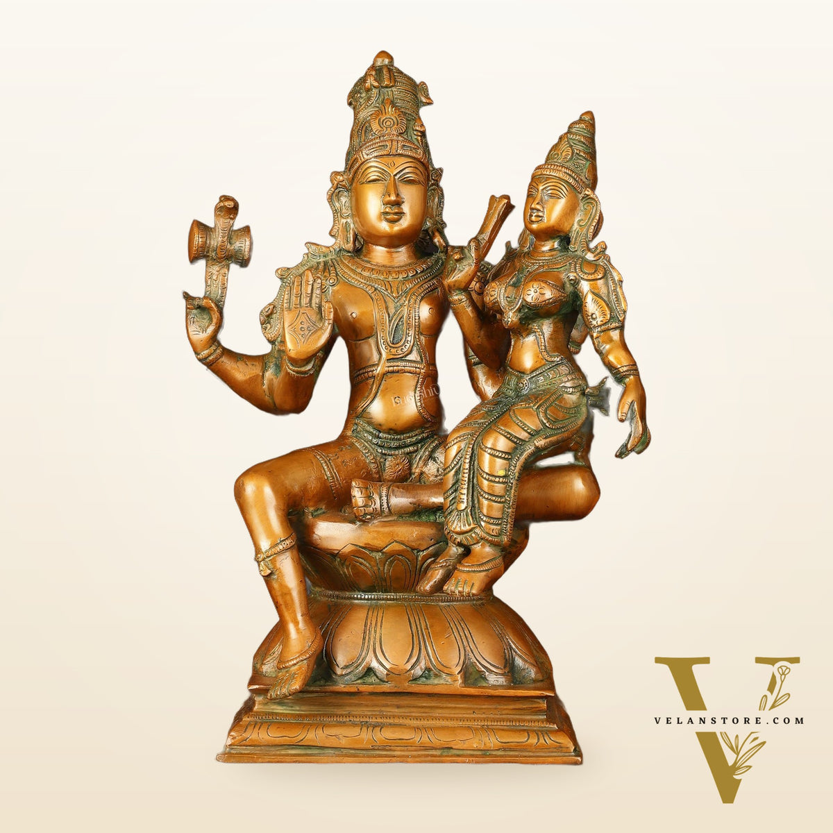 Superfine Brass Lord Shiva and Goddess Parvati Idol - 15" Height
