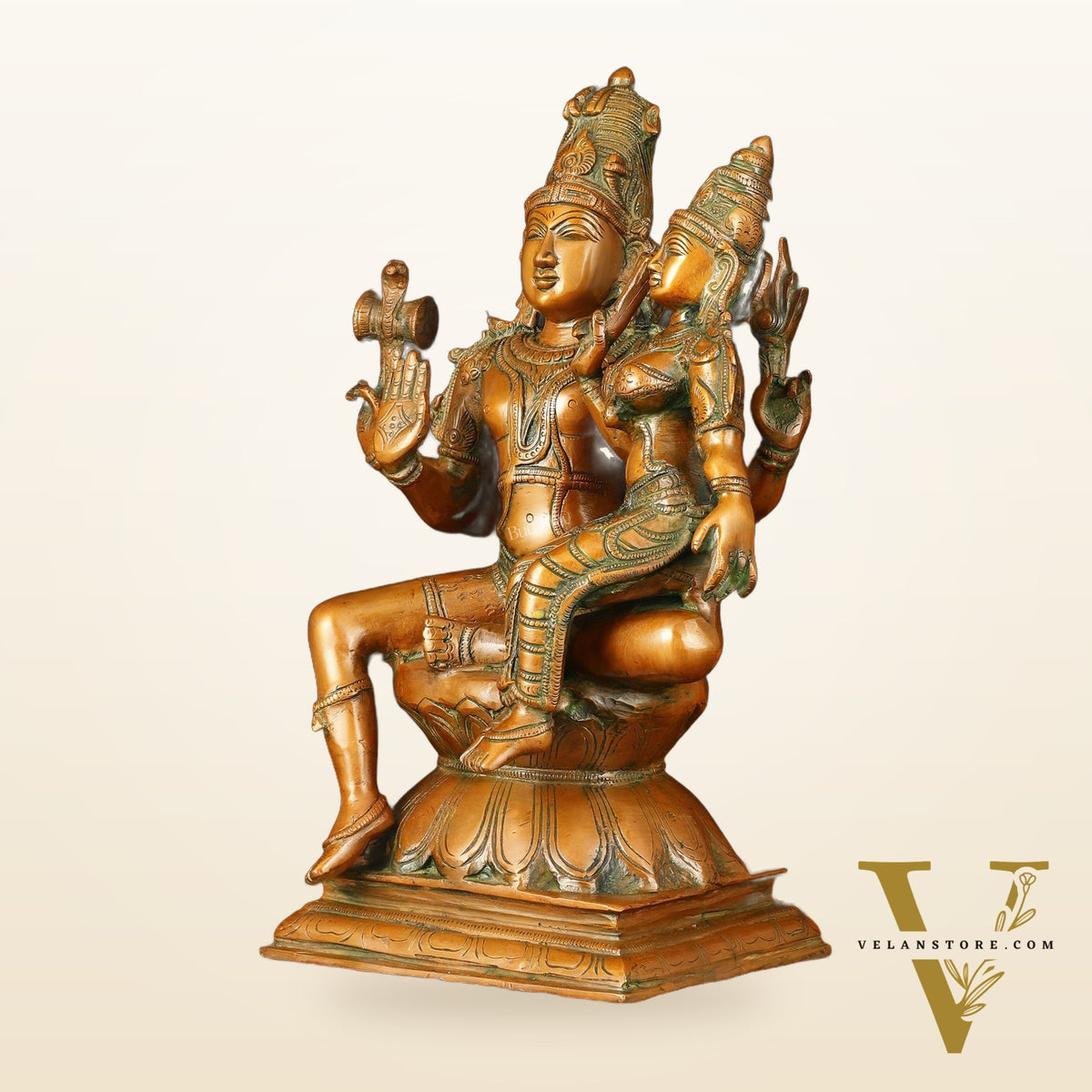 Superfine Brass Lord Shiva and Goddess Parvati Idol - 15" Height