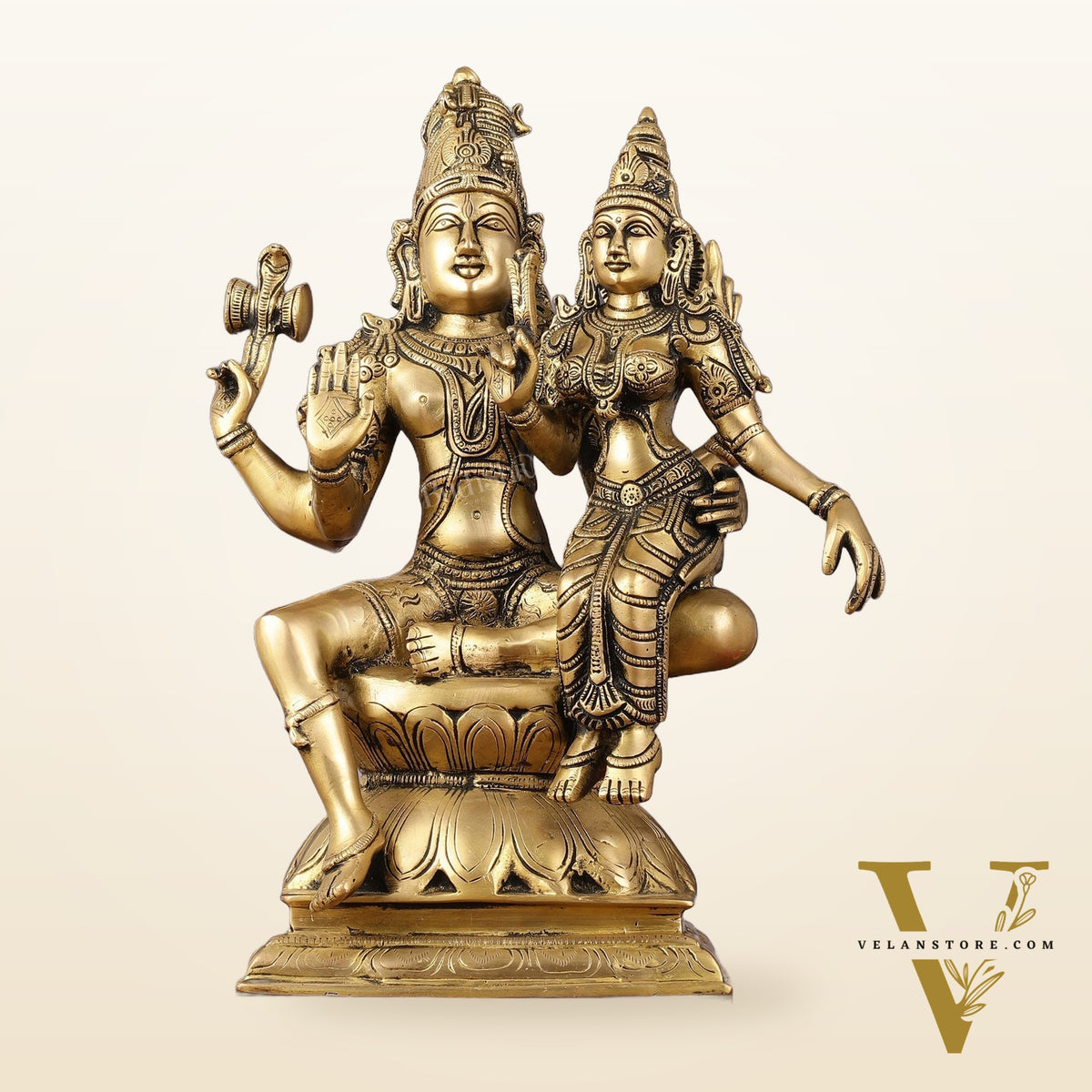 Superfine Brass Lord Shiva and Goddess Parvati Idol - 15 inch