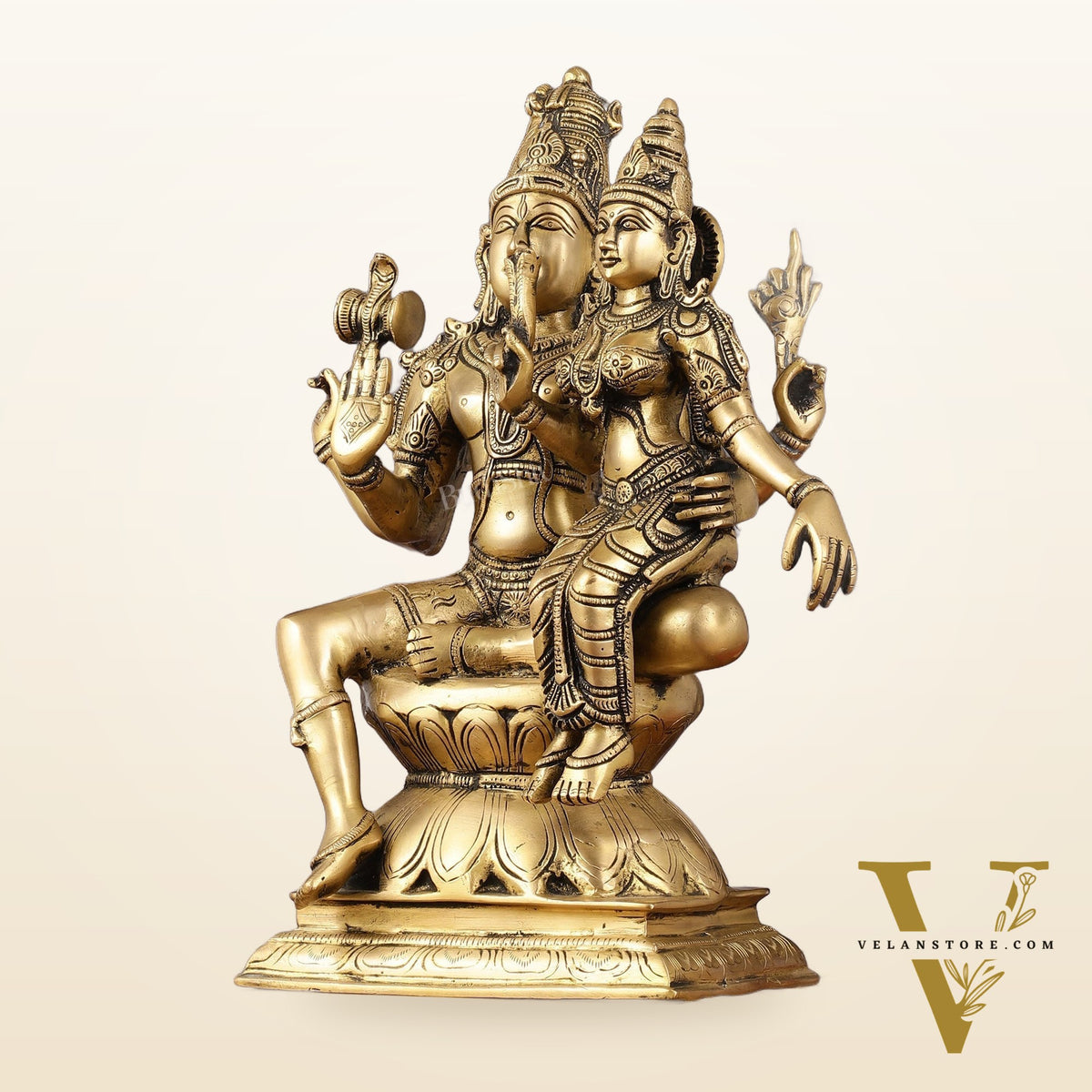 Superfine Brass Lord Shiva and Goddess Parvati Idol - 15 inch